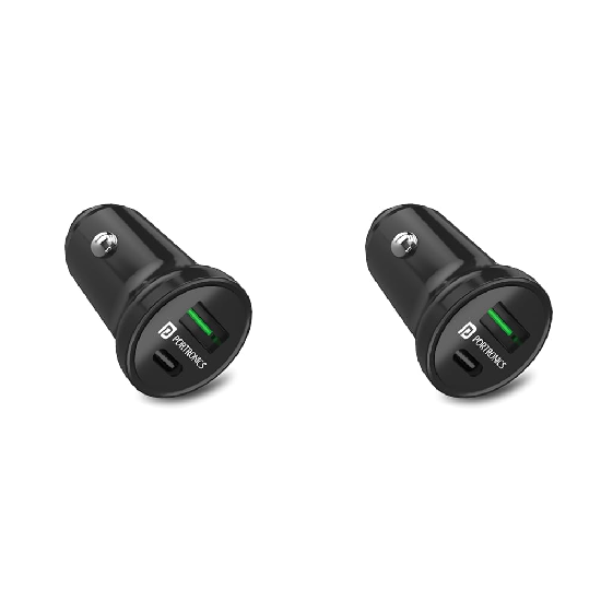 Portronics CarPower Mini Car Charger with Dual Output, Fast Charging